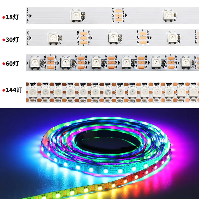 Fita LED RGB endereçável Ws2812b Tira LED 5V 30LED Pixel IP65 à prova d'água