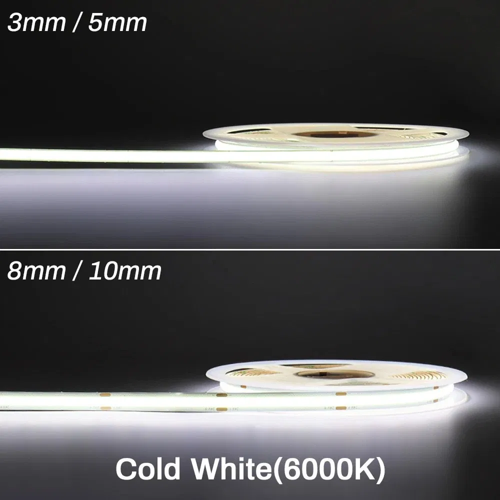 DC 12V/24V 6500K Fita de LED COB 384LEDs/M Fita de LED Flexível para Projetos de Iluminação DIY em Casa