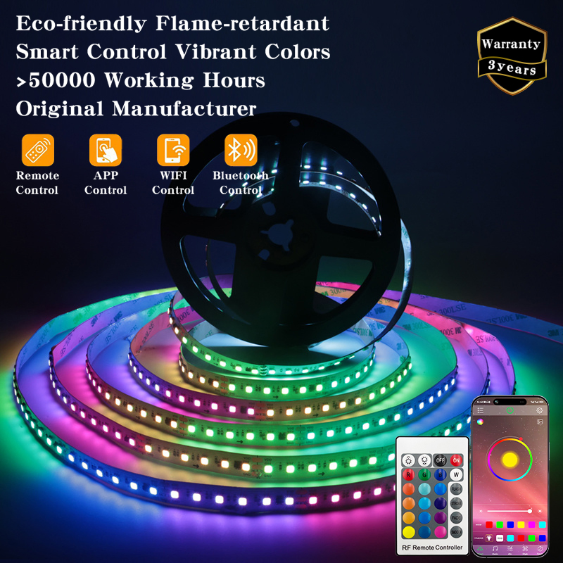 WS2811 Fita de LED RGB endereçável 12V 24V 60 72 84 96 120LEDs/M Fita de LED com pixel inteligente com controle de aplicativo de sincronia musical para decoração de festas em casa