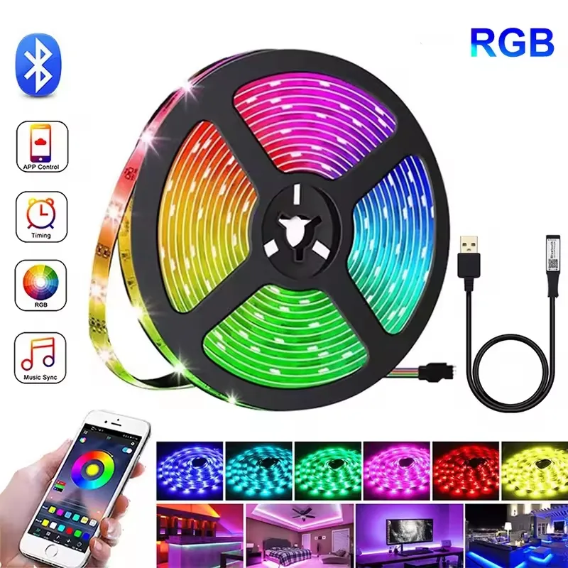 5V USB 3m 5m Luz LED de Quarto Fita Flexível Luces LED Fita para Decoração de Casa Quarto Quarto de TV Luz de Fita RGB 65 Polegada