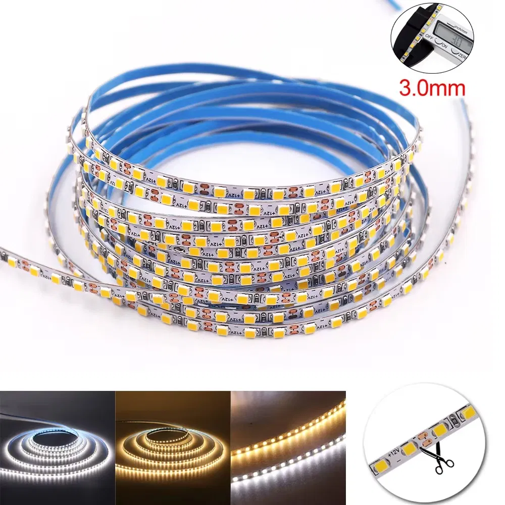 5V Fitas de LED USB, 3mm SMD 2025, Branco / Branco Quente / Branco Natural