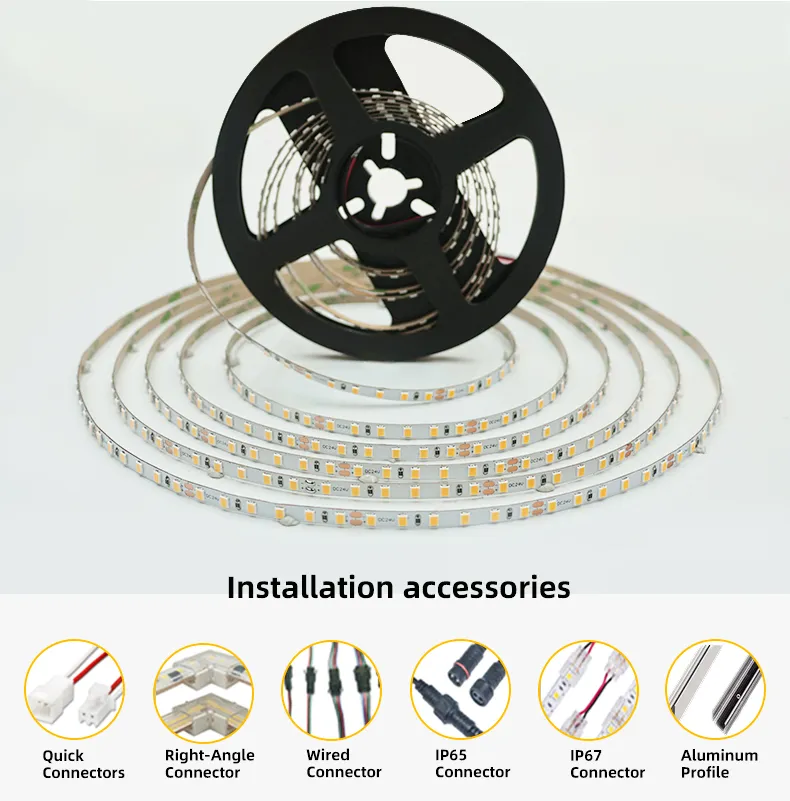 Iluminação de Faixa LED Atacado CRI90 18W/m IP20 IP65 IP67 Fita Flexível Opcional para Decoração de Armários em Casa