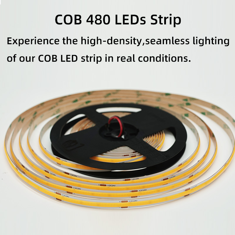 Fita de LED COB de alta densidade flexível OEM ODM 24V Dimerizável para armário, luz de fundo de TV, quarto, cozinha