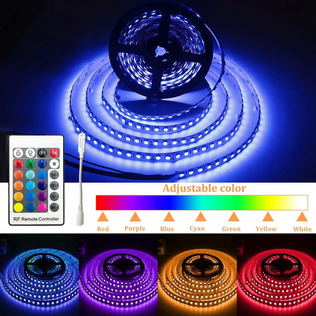 Fitas de Luz Multicoloridas Flexíveis SMD 5050 RGB RGBW RGBWW de Alta Qualidade 12V 24V com Controle Remoto