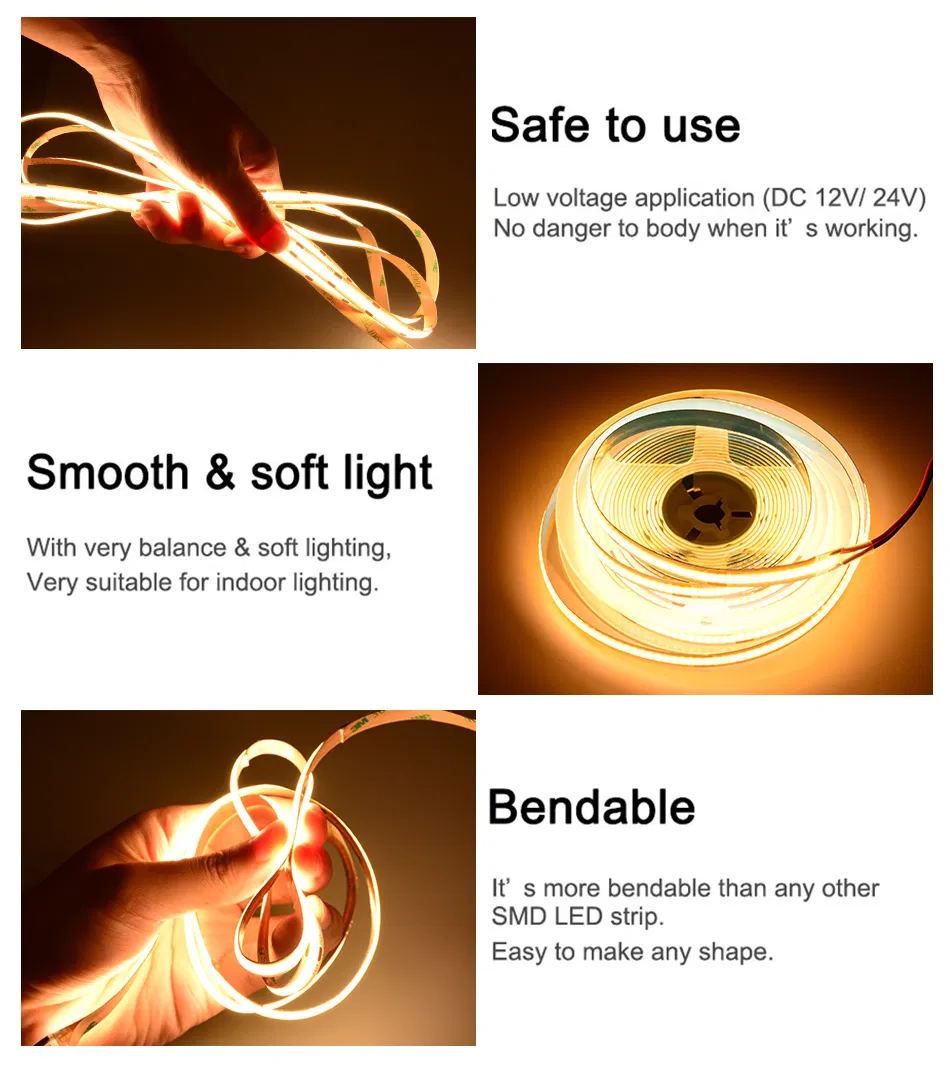 Fita de LED COB Branco Quente Flexível 12V Luz de Fundo Inteligente para TV