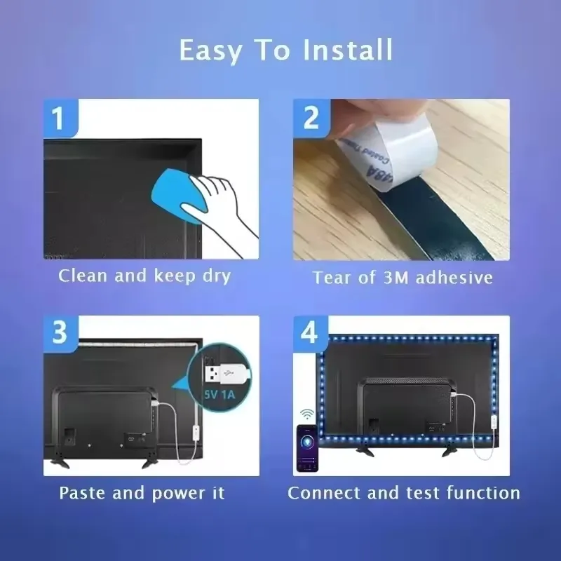 5V USB 3m 5m Luz LED de Quarto Fita Flexível Luces LED Fita para Decoração de Casa Quarto Quarto de TV Luz de Fita RGB 65 Polegada