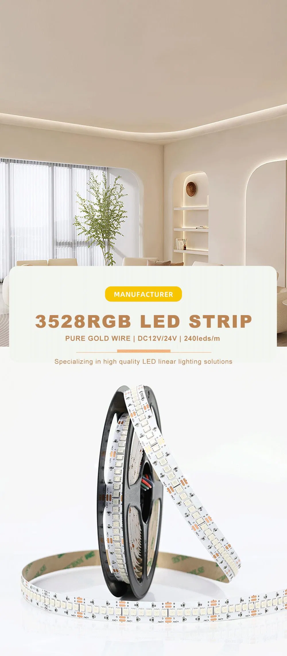OEM e ODM SMD 3528 fita LED RGB 240LEDs 24V com mudança de cor e controle remoto, luz de fita LED, FCC CE ROHS