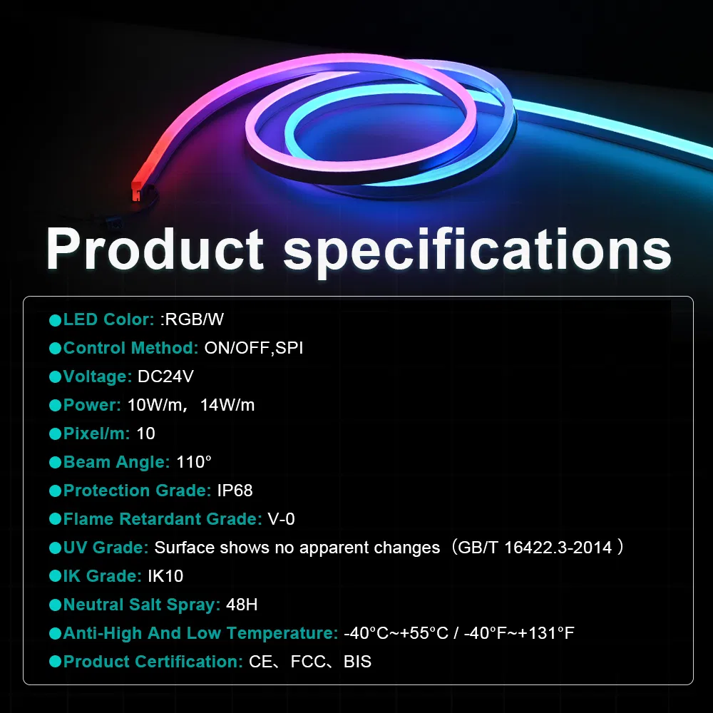 Fita de LED flexível RGB à prova d'água para exterior com DMX endereçável 12V 24V 9W Luzes de decoração para edifícios