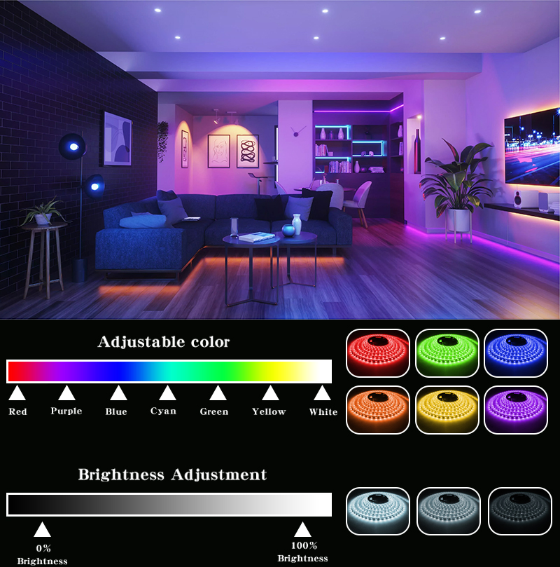 Fita de LED RGB SMD 5050 12V 24V 96LEDs/m IP67 à prova d'água para iluminação de fundo de TV, iluminação inteligente para casa