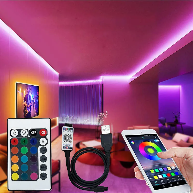 Controle Remoto USB 5V Luz de Fundo da TV do Quarto Fita LED Inteligente Rgbic