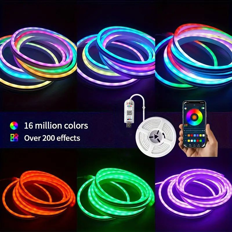 Fita de Luz de Silicone Mágica USB com Controle de Voz 5V Fita de Neon Flexível LED de Mudança de Cor para Atmosfera de Jogo