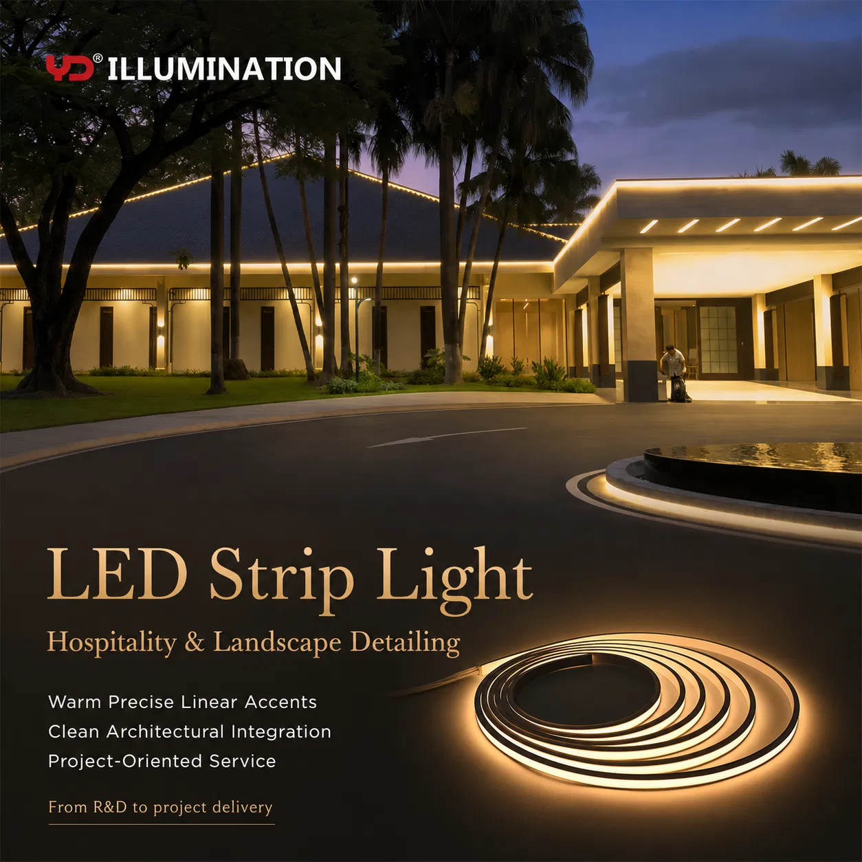 Fita de LED à prova d'água versátil para designs arquitetônicos ao ar livre