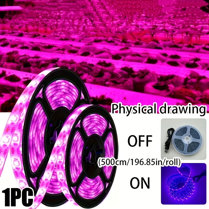 Fita de Luz de Cultivo LED de Espectro Completo, 16FT Lâmpada de Planta USB