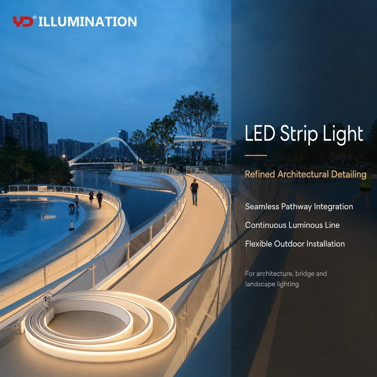 Fita de LED à prova d'água elegante para iluminação de arquitetura ao ar livre