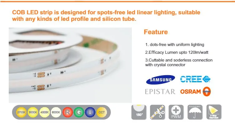 2021 Venda Quente Preço Baixo 24V 840 Fita COB RGB LED Flexível para Perfil de Alumínio