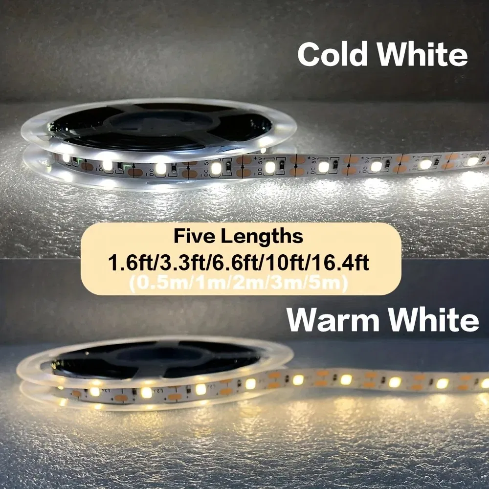 5V Fitas de LED USB 2835 Fita de Iluminação Flexível SMD Cortável com Interruptor para TV, Espelho, Armário, Decoração de Quarto