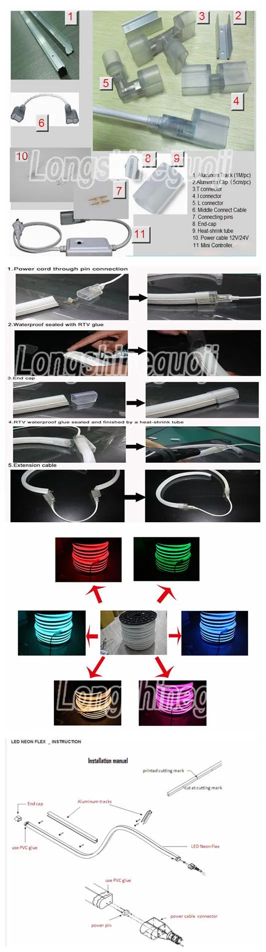 11-15W IP65 IP68 Ce 12V Luz de Neon Mini LED em Cores 120LEDs