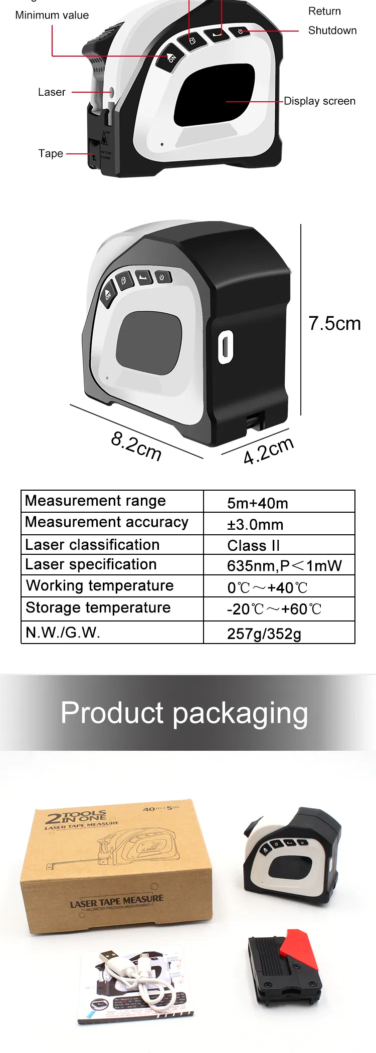 Fita Métrica a Laser Nova de Fábrica OEM Digital 40m