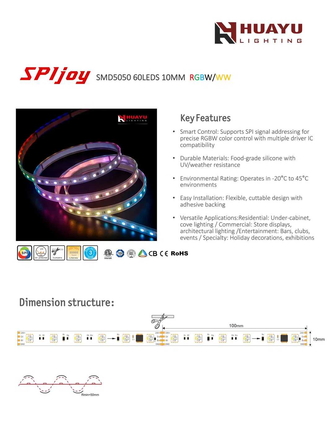 Ws2814 Fita LED RGBW Digital Spi - 60 LEDs/M - 24V - Endereçável Individualmente
