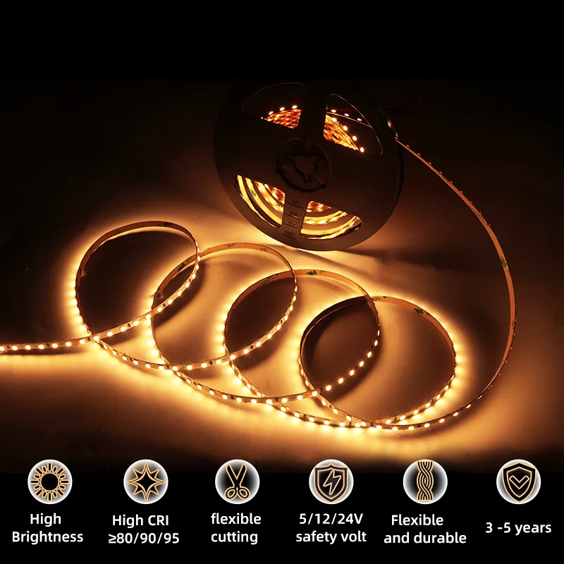 Iluminação de Faixa LED Atacado CRI90 18W/m IP20 IP65 IP67 Fita Flexível Opcional para Decoração de Armários em Casa