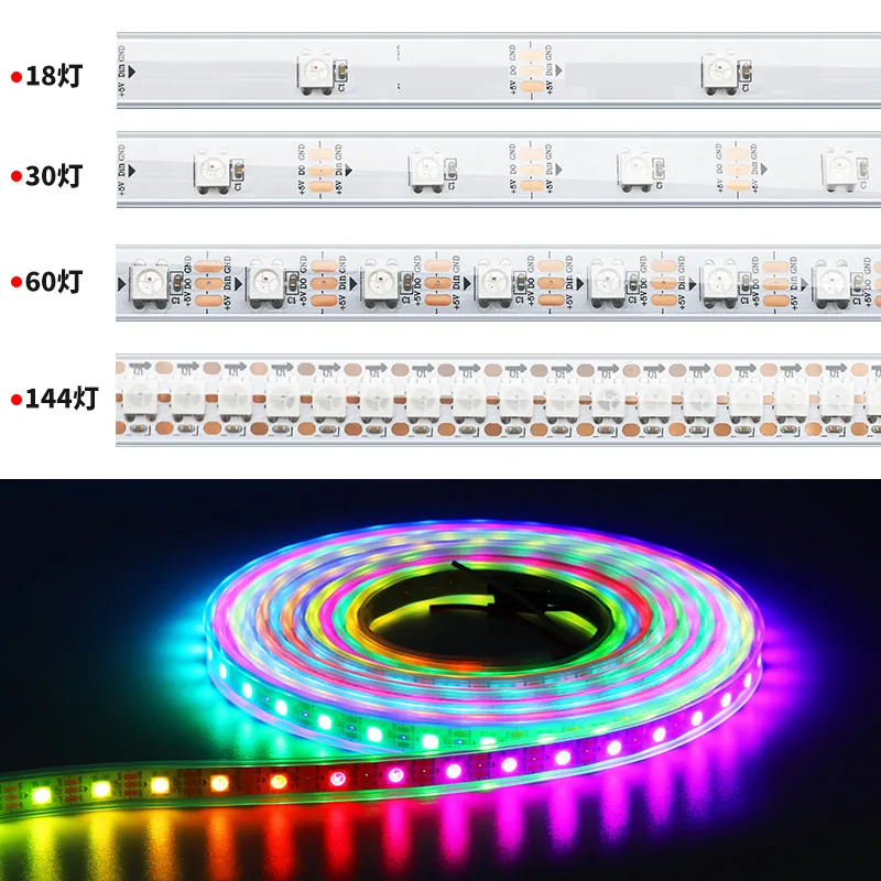 Fita LED RGB endereçável Ws2812b Tira LED 5V 30LED Pixel IP65 à prova d'água