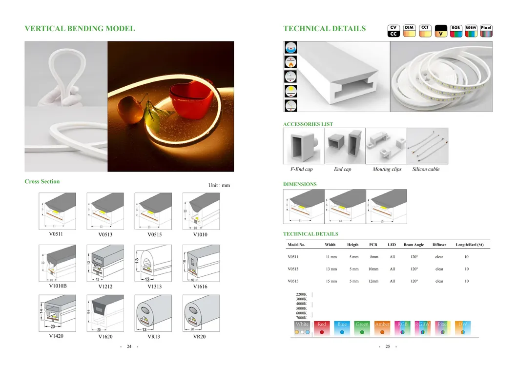 Fita LED Neon Colorida e Impermeável DC12V para Decoração Criativa