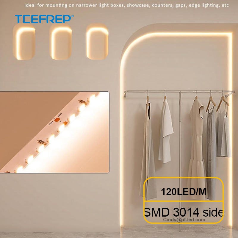Fita LED de Emissão Lateral de Alta Densidade SMD3014 8mm, 120 LED/M, 12V, 5m