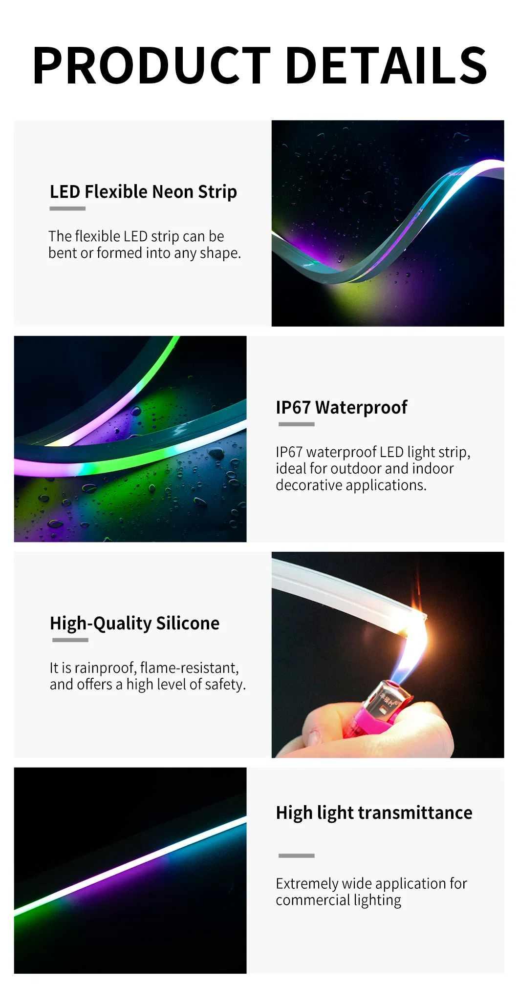 Fita de LED RGB de silicone macio feita sob medida para iluminação comercial