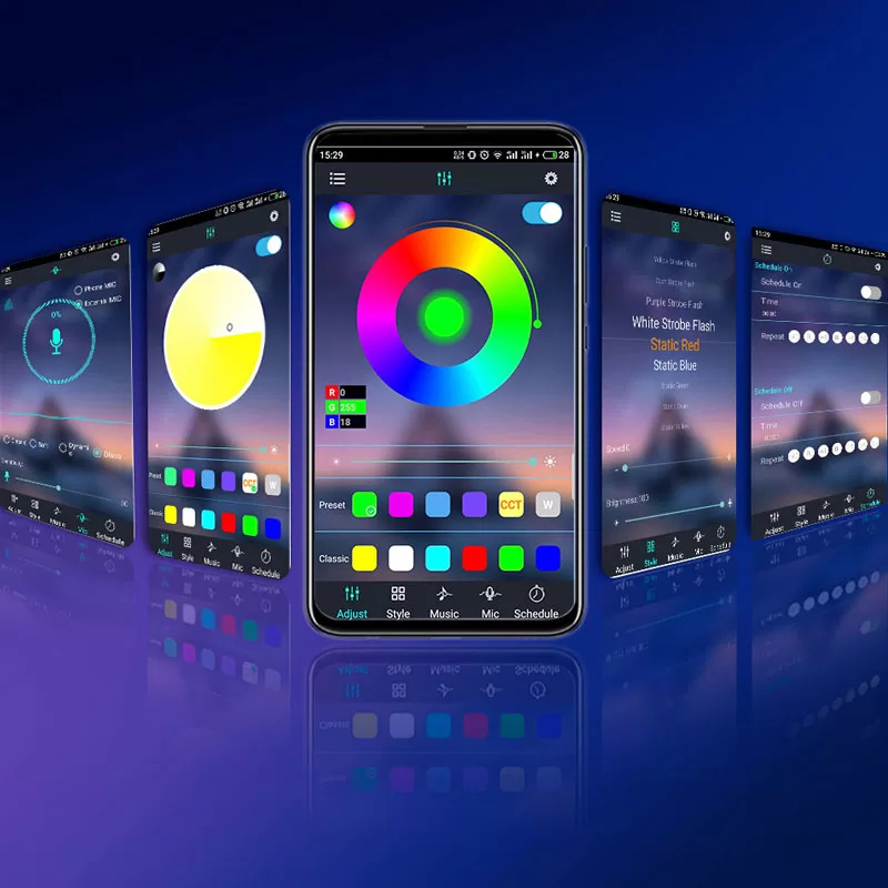 Fita de Luz LED Neon Inteligente Flexível RGB 5V Bluetooth para Música Automotiva para Teto, Cozinha e Quarto