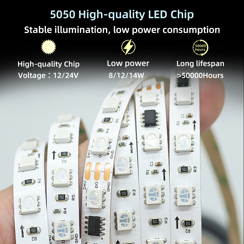 SPI 5050 Fita de LED Flexível Endereçável 12V 24V IP20 IP65 IP67 Controle Inteligente para Armário, Escada, Espelho, Projetos DIY