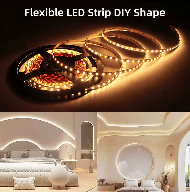 Iluminação de Faixa LED Atacado CRI90 18W/m IP20 IP65 IP67 Fita Flexível Opcional para Decoração de Armários em Casa