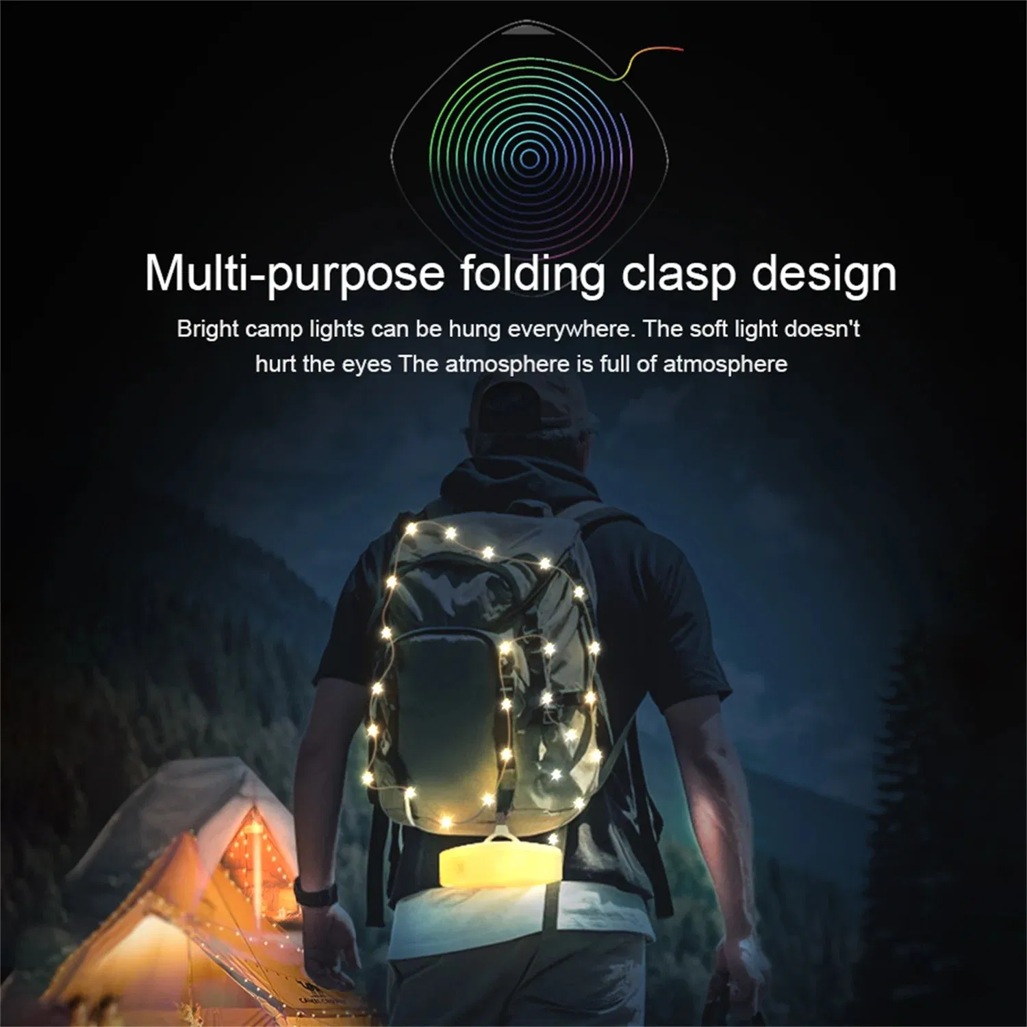 Fitas de LED portáteis RGB à prova d'água com carregamento USB dobráveis