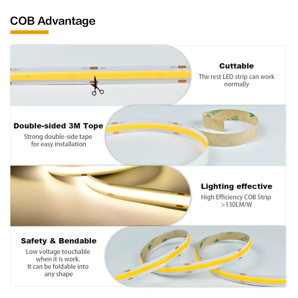 Fita de Luz LED COB 480LED Fita Flexível Tiras de Luzes LED COB