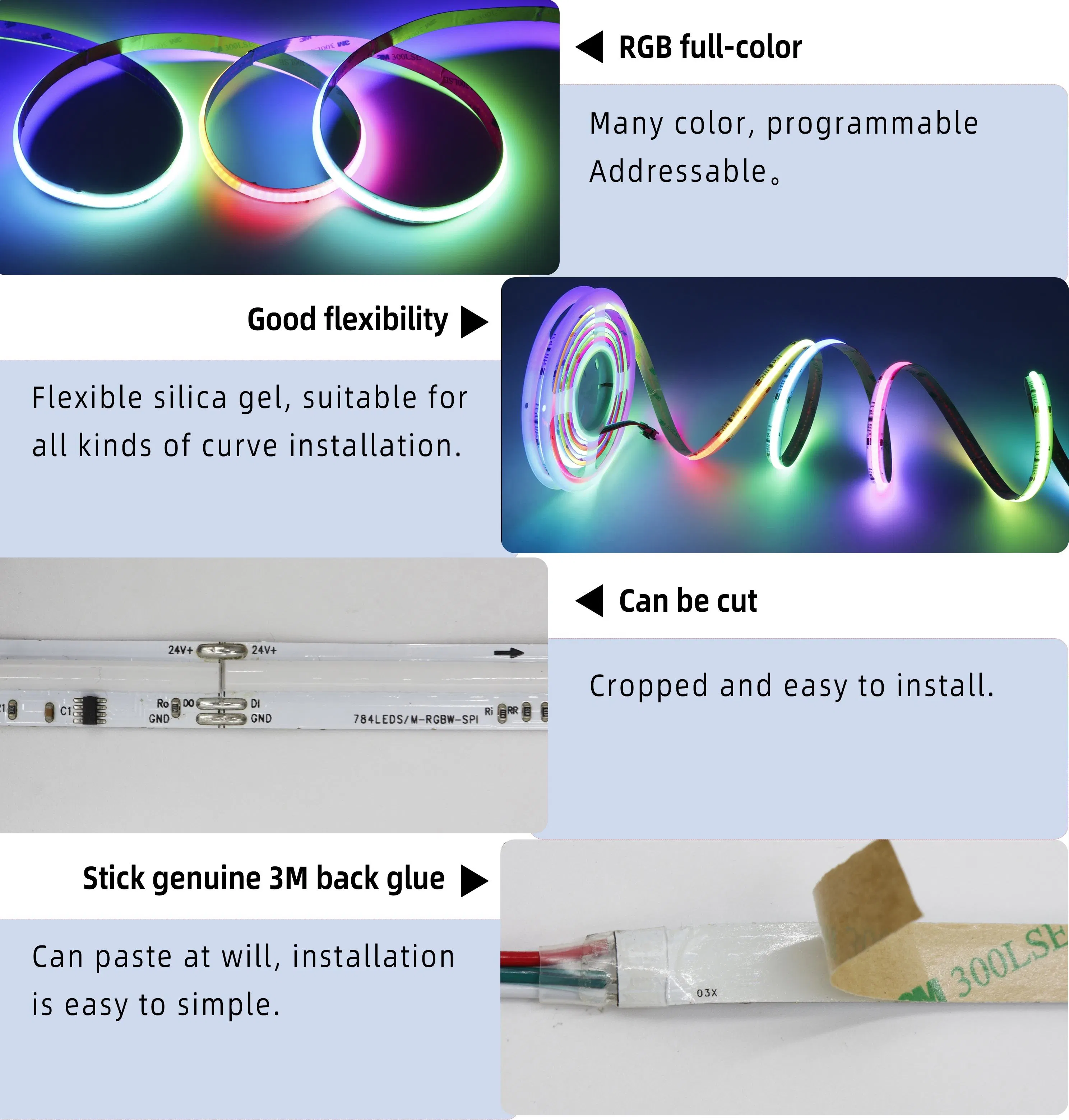 Ws2811 LEDs Rgbic Endereçáveis 576 Sem Ponto Alta Densidade Pixel Inteligente Fita de Luz COB