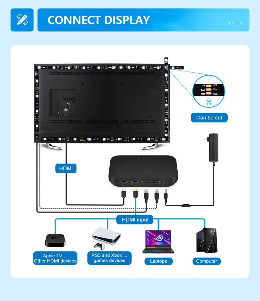 Fita de Luz LED para TV Fita de Luz de Fundo para TV Fita de Luz de Fundo 65-90 Polegada Fitas de Luz de Fundo para TV