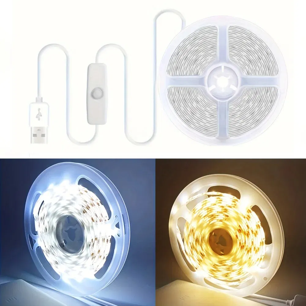 5V Fitas de LED USB 2835 Fita de Iluminação Flexível SMD Cortável com Interruptor para TV, Espelho, Armário, Decoração de Quarto