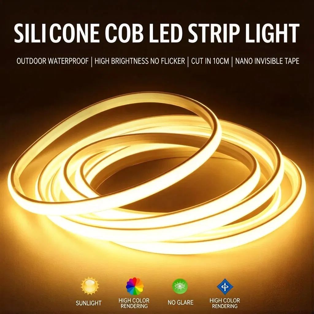 Fita de Luz COB de Baixa Tensão, Durável, Impermeável, Baixa Temperatura, Longa Vida, Alto Lúmen, Brilho Uniforme