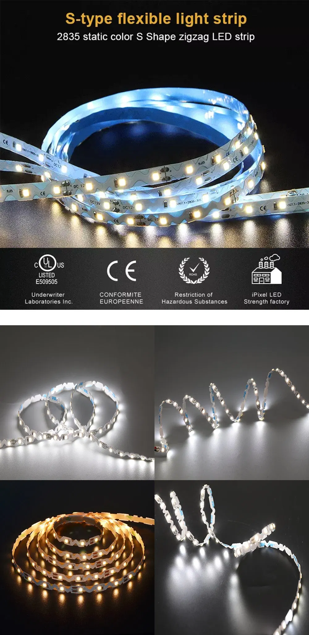 Fitas de LED em forma de S para iluminação externa