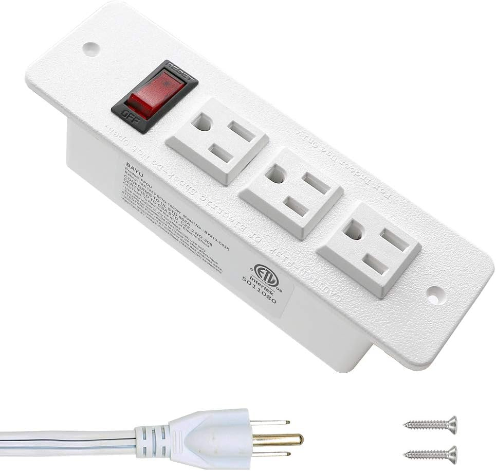 Fita de Energia Recessada Branca com 3 Tomadas AC Interruptor de Luz LED ETL UL Plug Sem USB 125V Soquete para Gaveta Armário Sofá