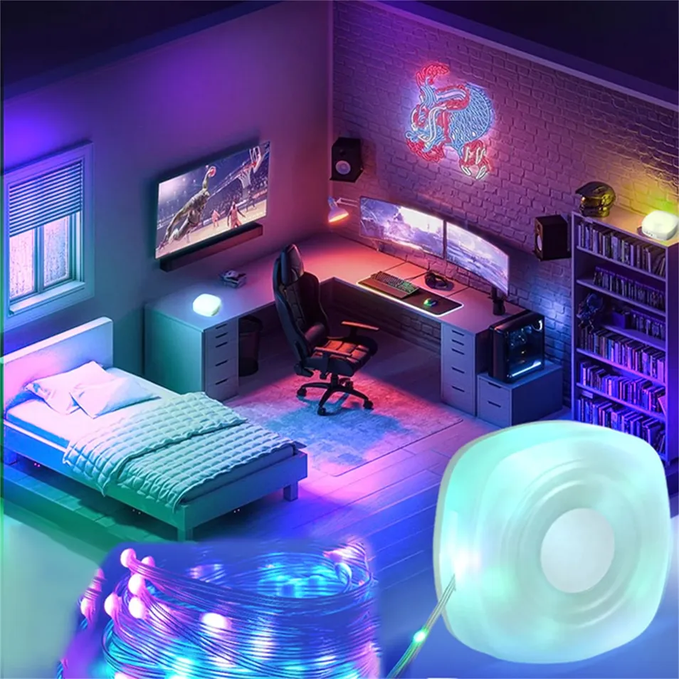 Fitas de LED portáteis RGB à prova d'água com carregamento USB dobráveis