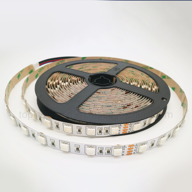 DC12V/24V 10mm Placa de Circuito Impresso SMD5050 60LEDs/m Fita LED Flexível Inteligente RGB, 5m/Roll Luz de Decoração com Mudança de Cor