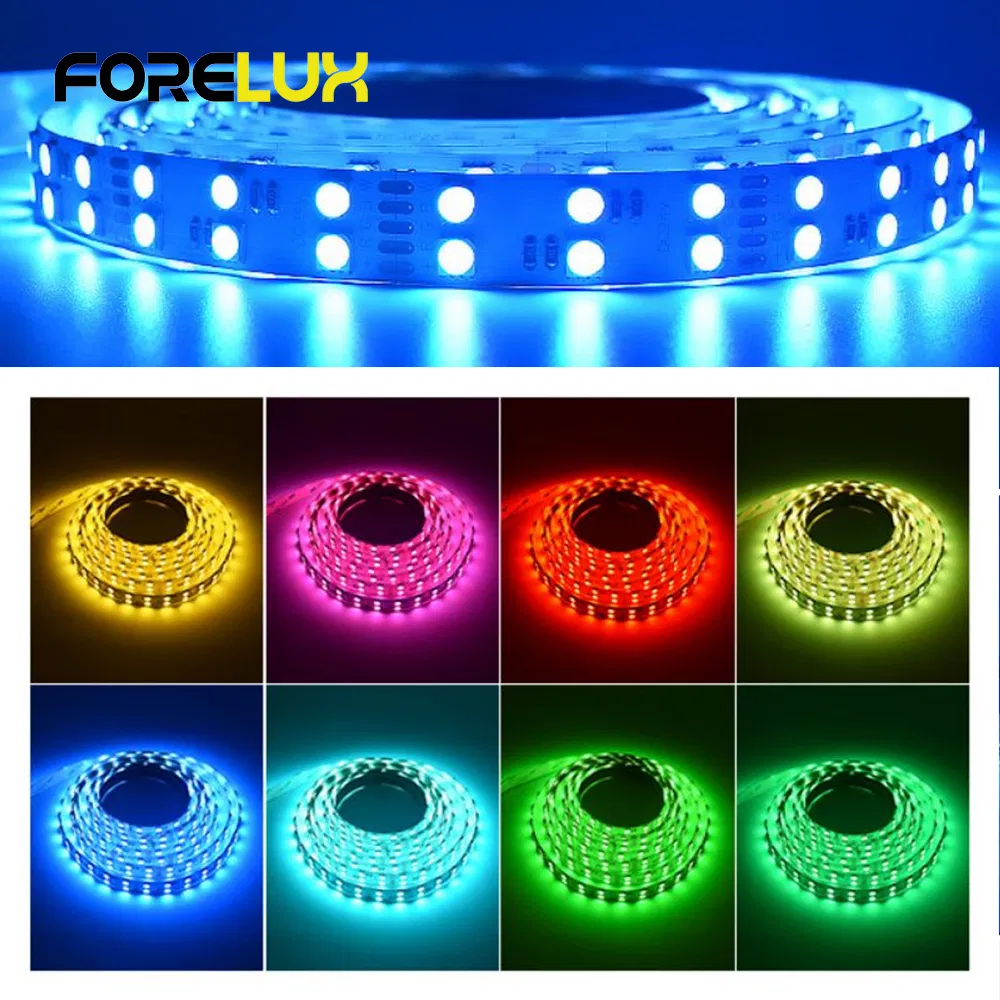 Fita LED RGBW de Dupla Linha 120LEDs/M SMD 5050 24V para Uso em Perfil de Alumínio