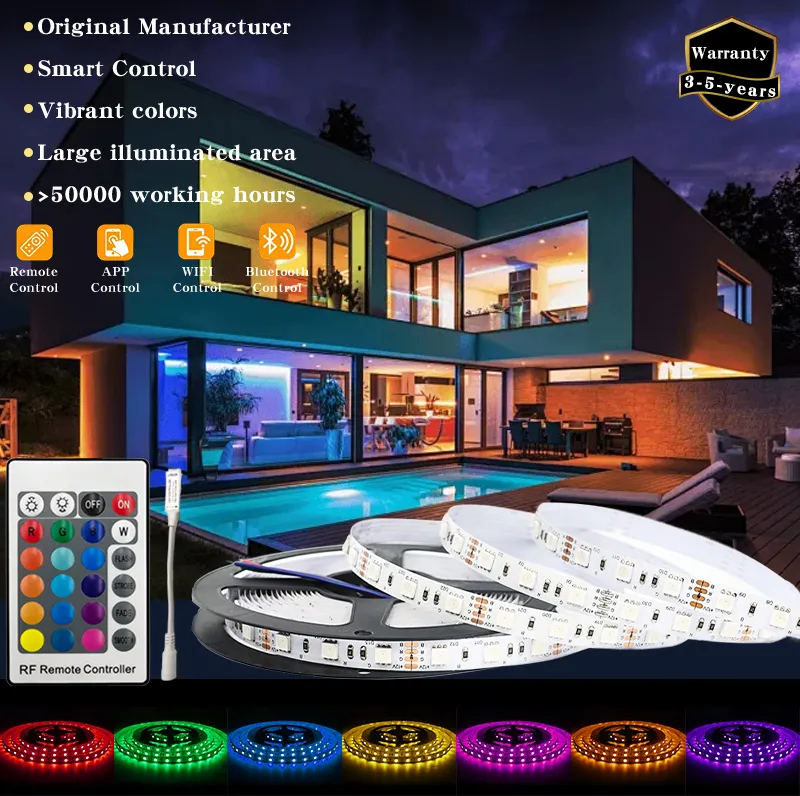 5050 Fita LED Flexível RGB, DC12V/24V IP67 Fita LED à Prova d'Água com Controle Remoto Inteligente para Mudança de Cor para Iluminação de Fundo de TV e Decoração Ambiental