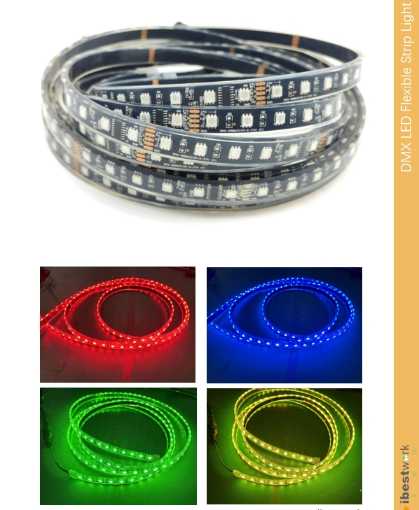 24V 12V SMD 5050 Fita LED Flexível RGB Endereçável DMX512 60LED/M IP68 Controle DMX Inteligente 10m/Roll 5m/Roll