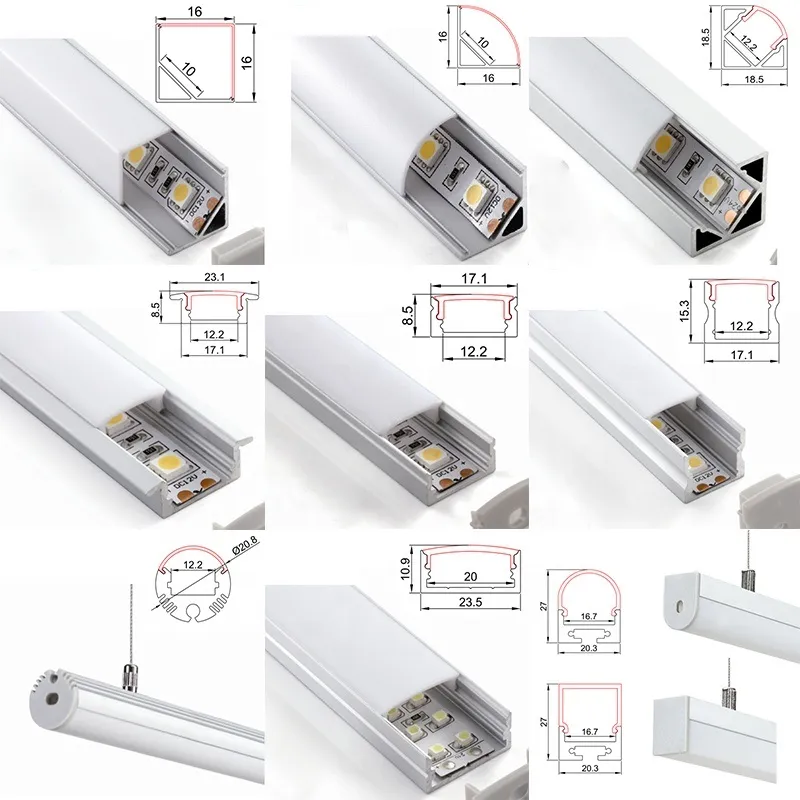 Perfil de Alumínio para Luz de Armário com LED de Montagem Superficial, Fino, para Iluminação de Cozinha e Guarda-Roupa
