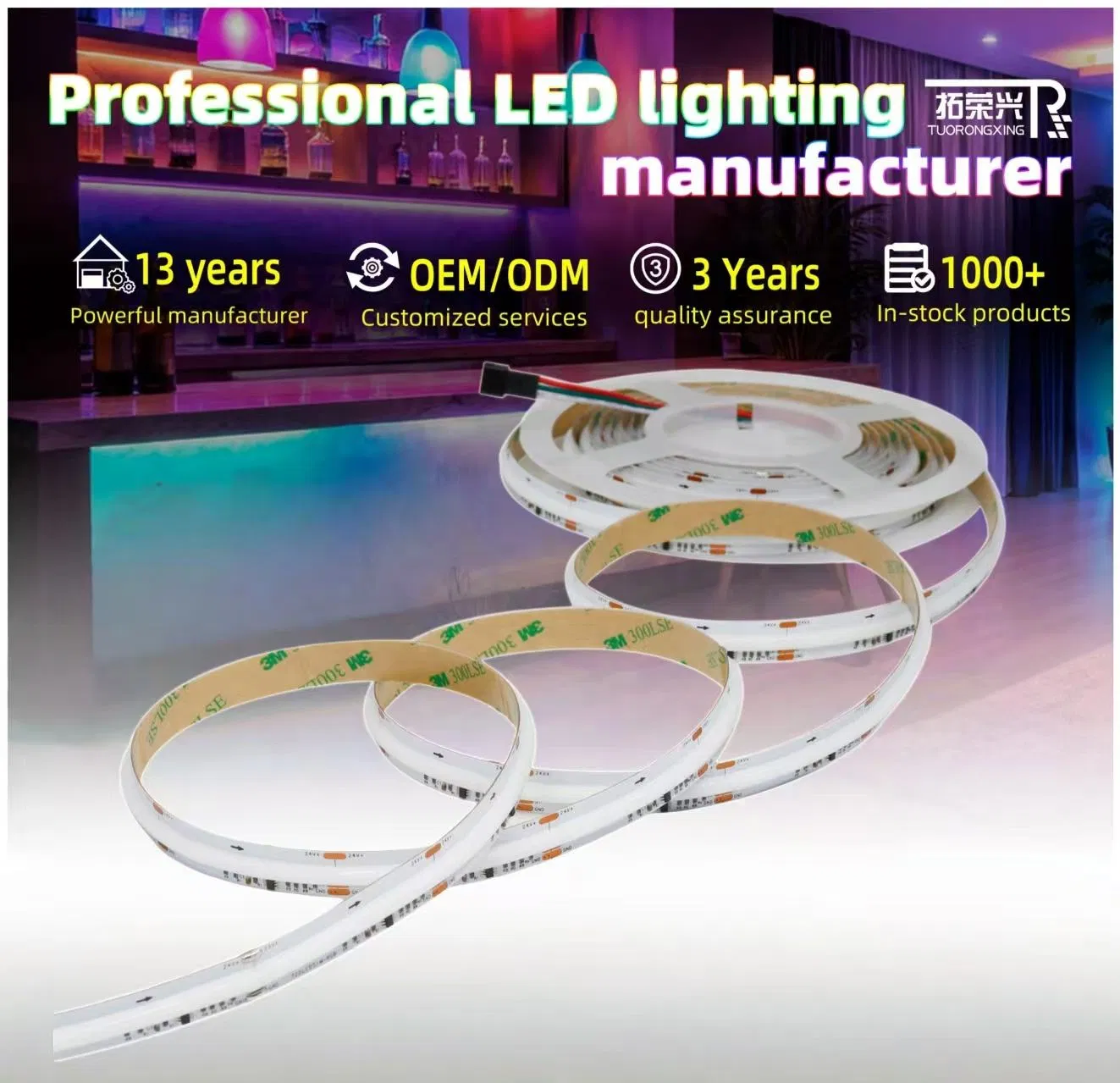 Fita de Luz LED COB Dotless de Alta Densidade Rgbic 432 Flexível 12V