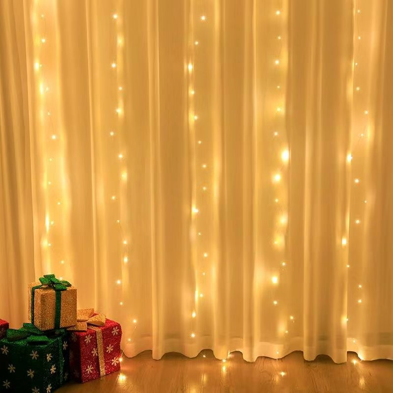 Cortina de Fios de Cobre com Fita de LED 3m X 3m, 300 LEDs, Alimentação USB, 8 Modos Controle Remoto Decoração de Luz de Janela Segura (Azul)