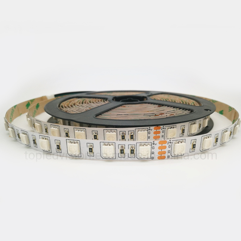 DC12V/24V 10mm Placa de Circuito Impresso SMD5050 60LEDs/m Fita LED Flexível Inteligente RGB, 5m/Roll Luz de Decoração com Mudança de Cor