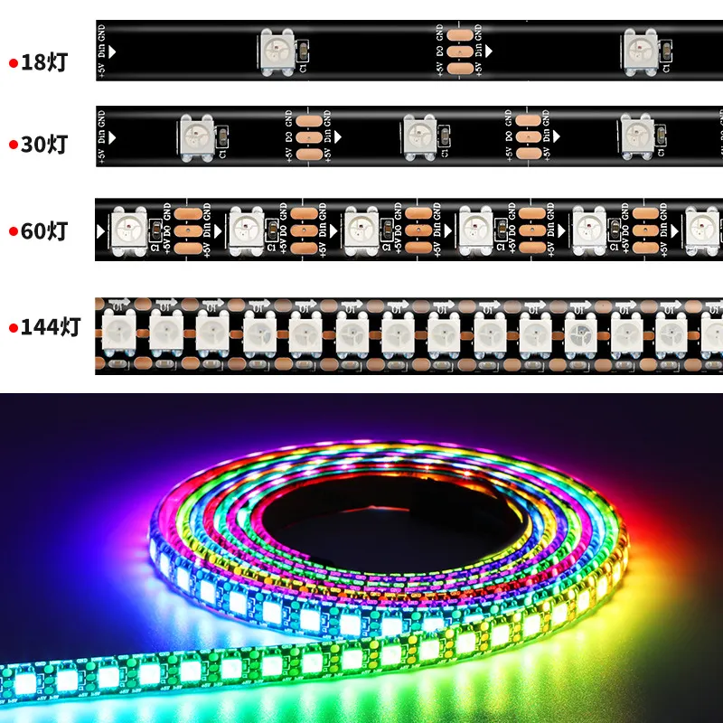 Fita LED RGB endereçável Ws2812b Tira LED 5V 30LED Pixel IP65 à prova d'água