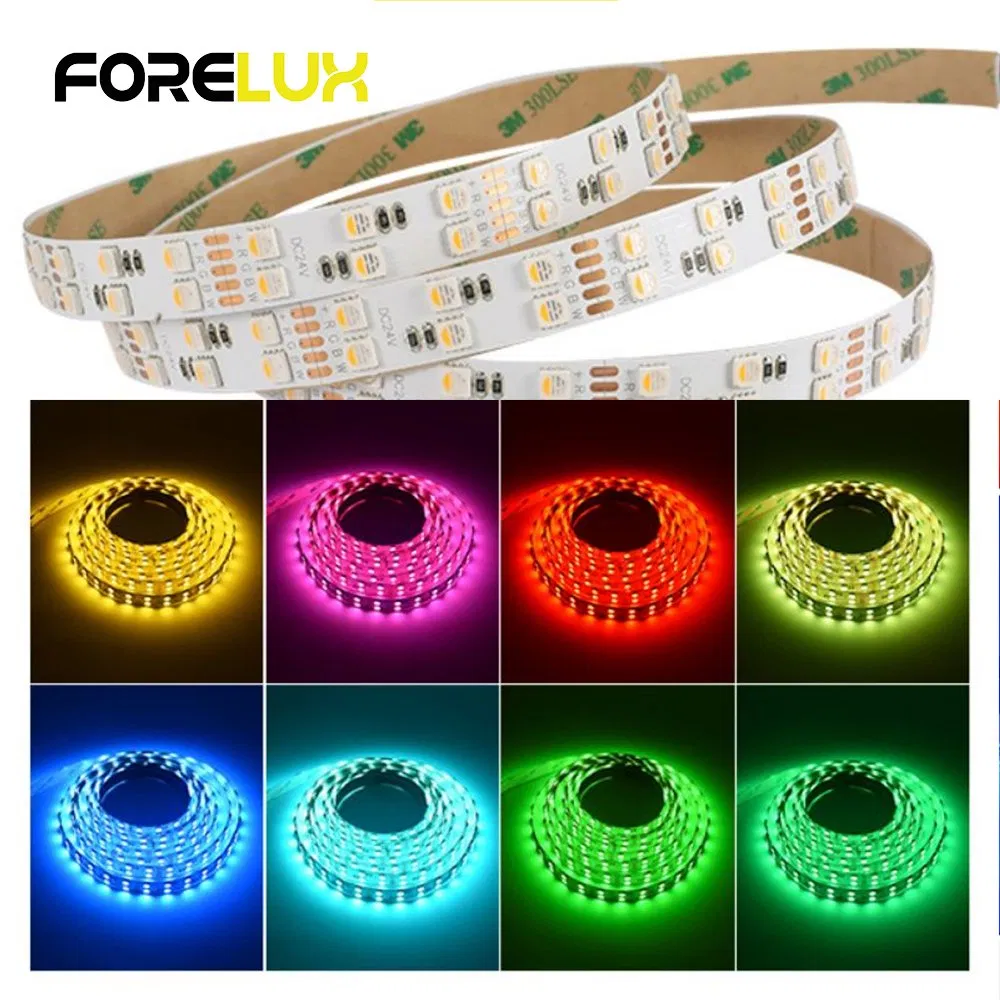 Fita LED RGBW de Dupla Linha 120LEDs/M SMD 5050 24V para Uso em Perfil de Alumínio